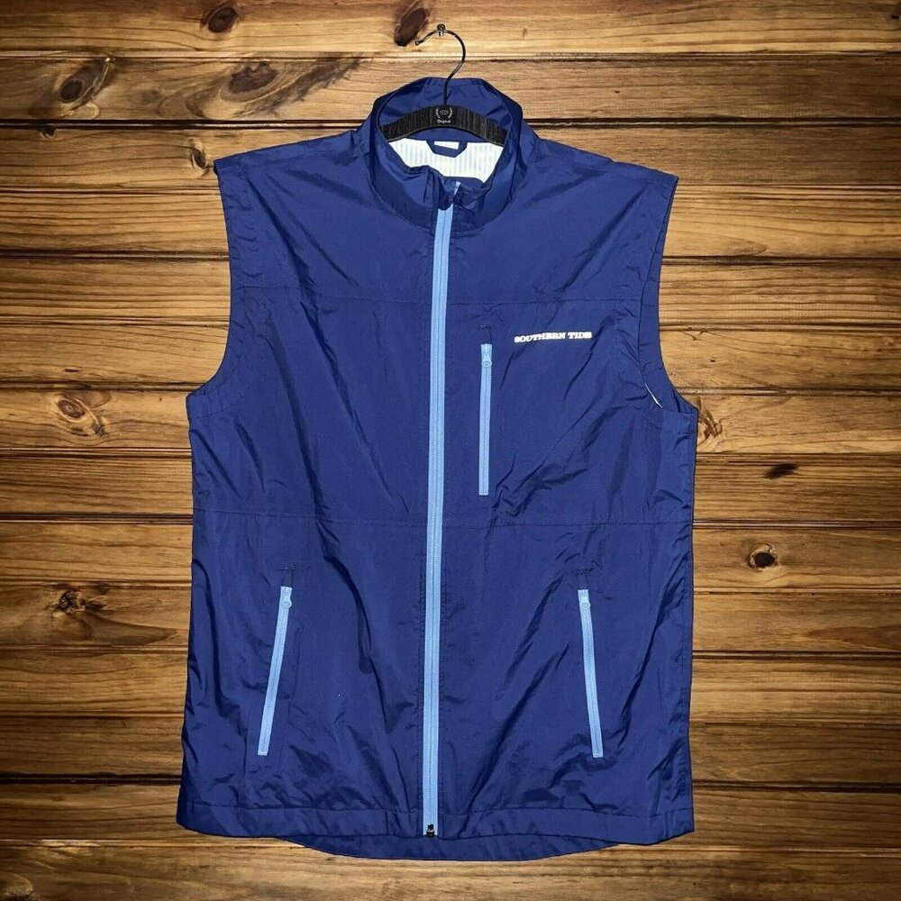 Southern Tide Vest Mens Size Small Blue Full Zip Jacket Windbreaker Lightweight